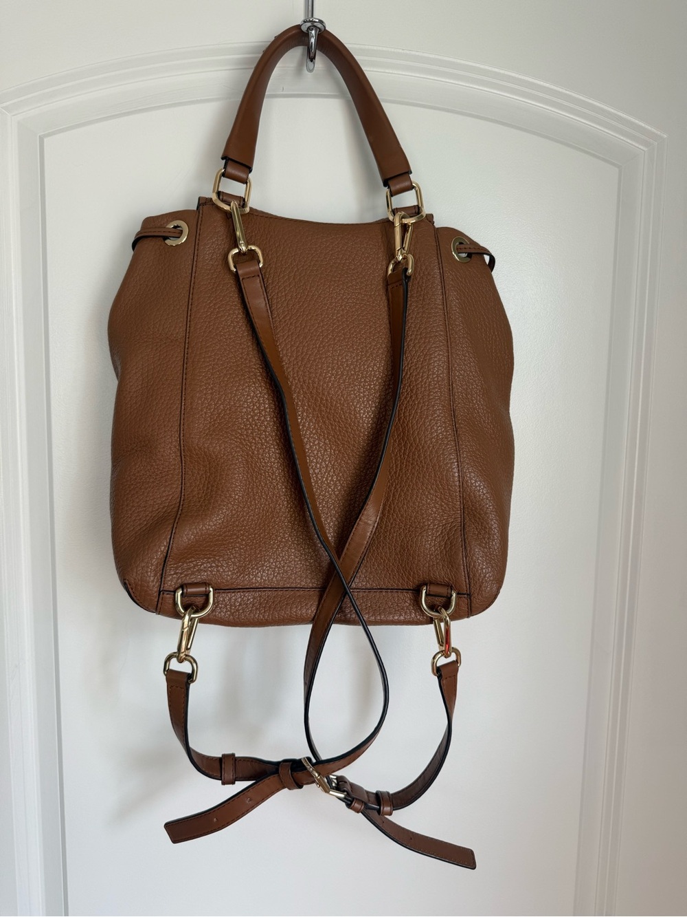 Michael Kors Cognac Pebbled Leather Drawstring Backpack - Picture 2 of 3